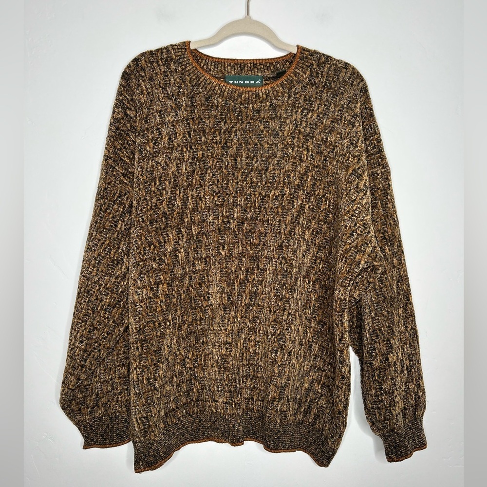 Vintage Tundra Men's Textured Brown Black Crewneck Sweater Wool Blend‎ Size XL